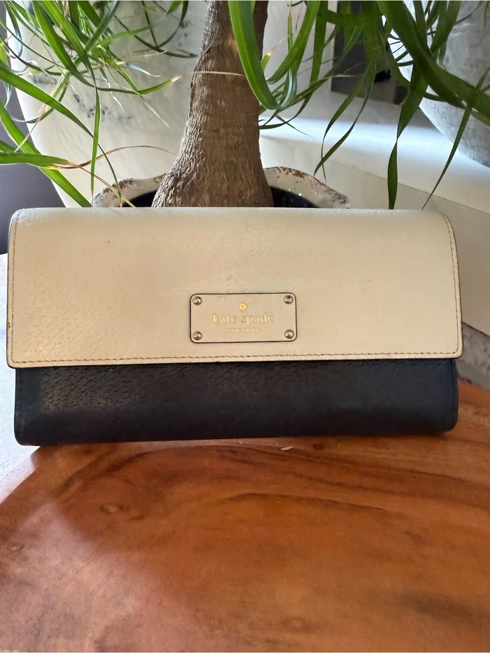 kate spade Two-Tone Cream and Black Leather Wallet Clutch